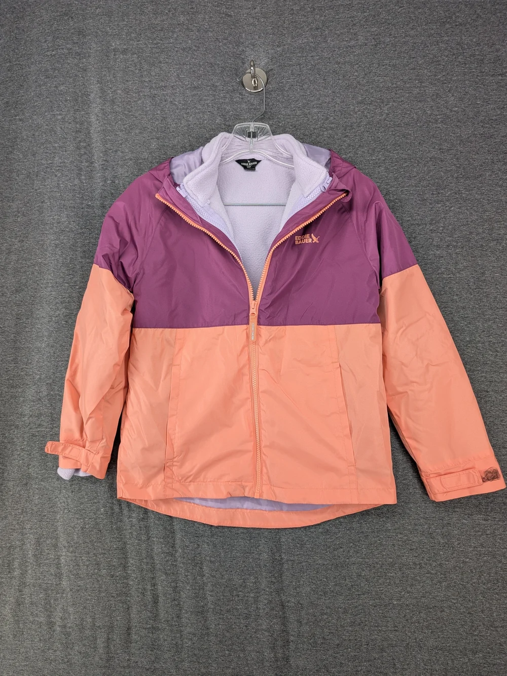 Eddie Bauer Colorblock Raincoat in Purple & Peach